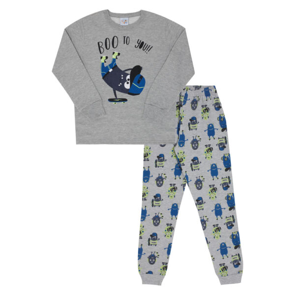 Pijama Primeiros Passos Menino - Mescla Cinza/Rotativo Mescla Cinza - 200141-1210