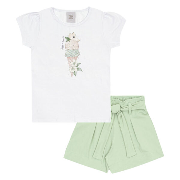 Conjunto Branco/Verde Infantil Pulla Bulla Menina - 53428-1372