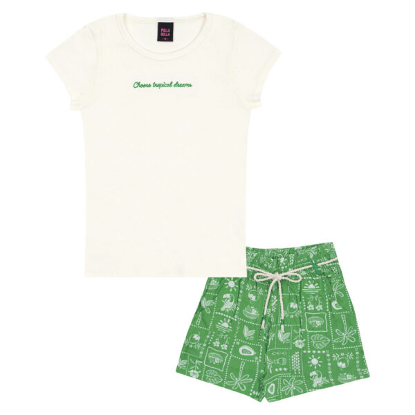 Conjunto Bege e Verde Juvenil Pulla Bulla Menina - 53527-1378